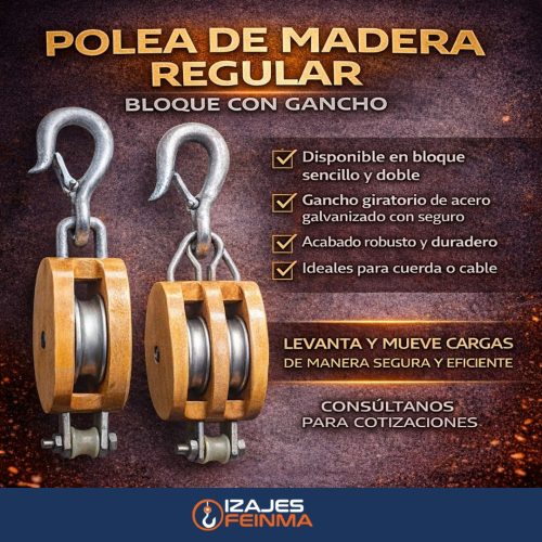 POLEA DE MADERA REGULAR (BLOQUE CON GANCHO)